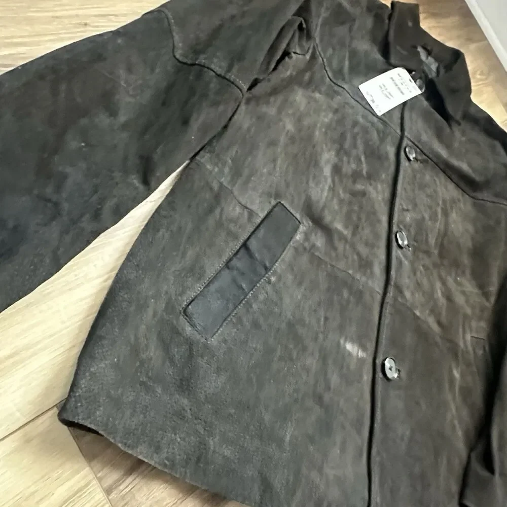 Zara Leather Collection Suede Button Up Jacket Med NWT Black Coat 4341/734/774